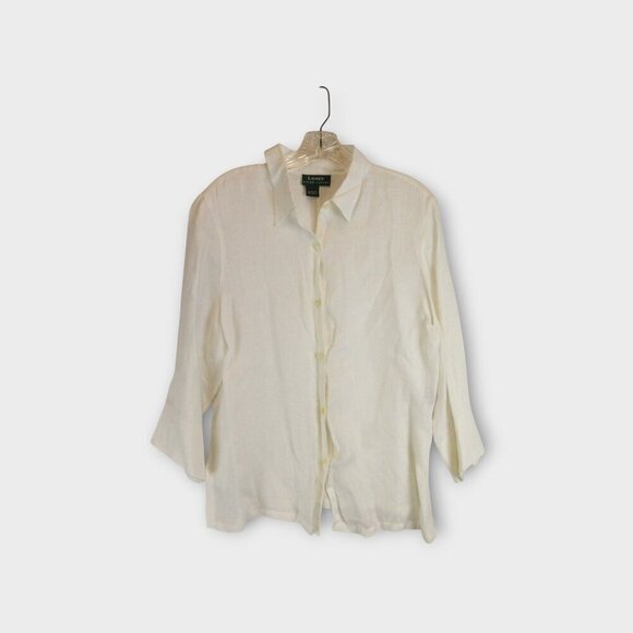 Lauren Ralph Lauren Tops - Lauren Ralph Lauren Linen 3/4 Sleeve Button Down Shirt Size XL White